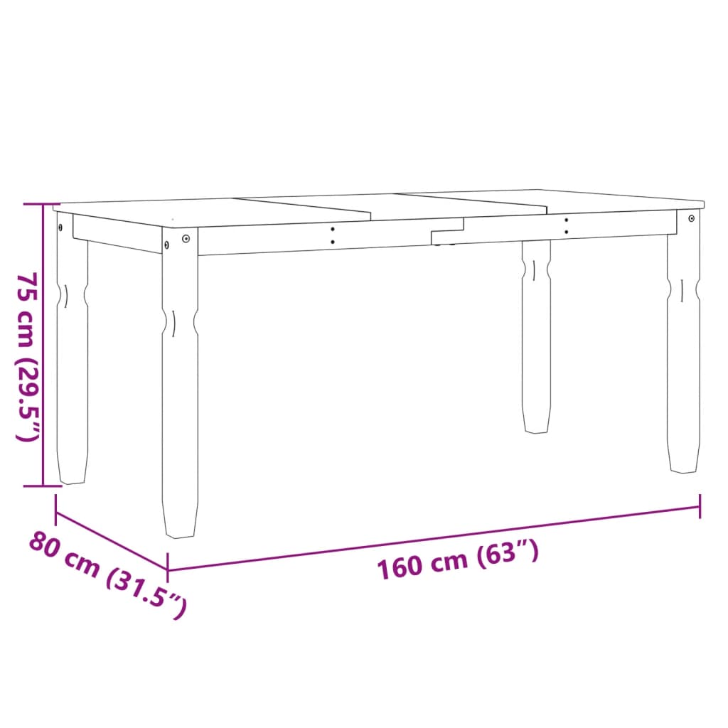 Dining Table Corona White 160x80x75 cm Solid Wood Pine