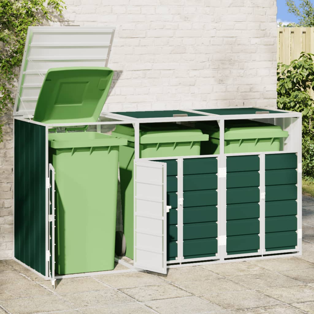 Wheelie Bin Storage for Triple Bins Green 216x81x115 cm Steel