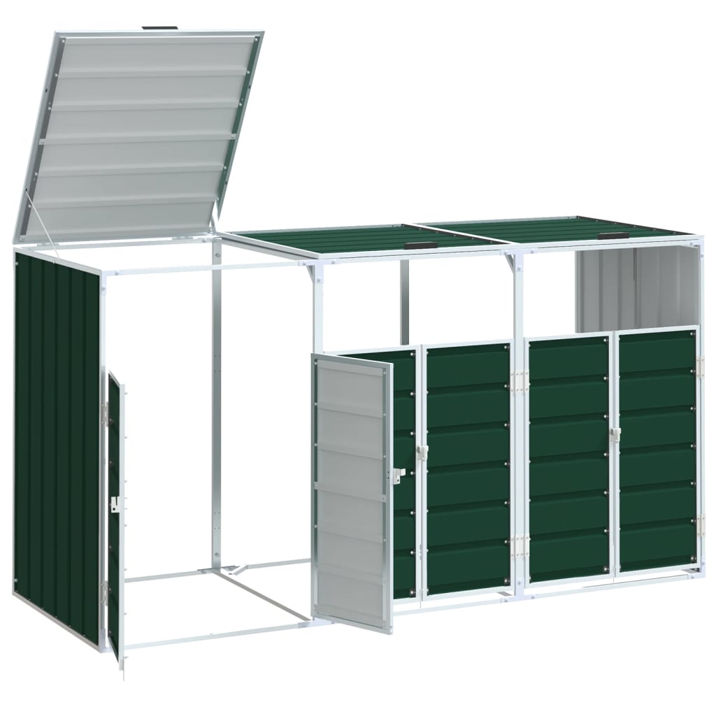 Wheelie Bin Storage for Triple Bins Green 216x81x115 cm Steel