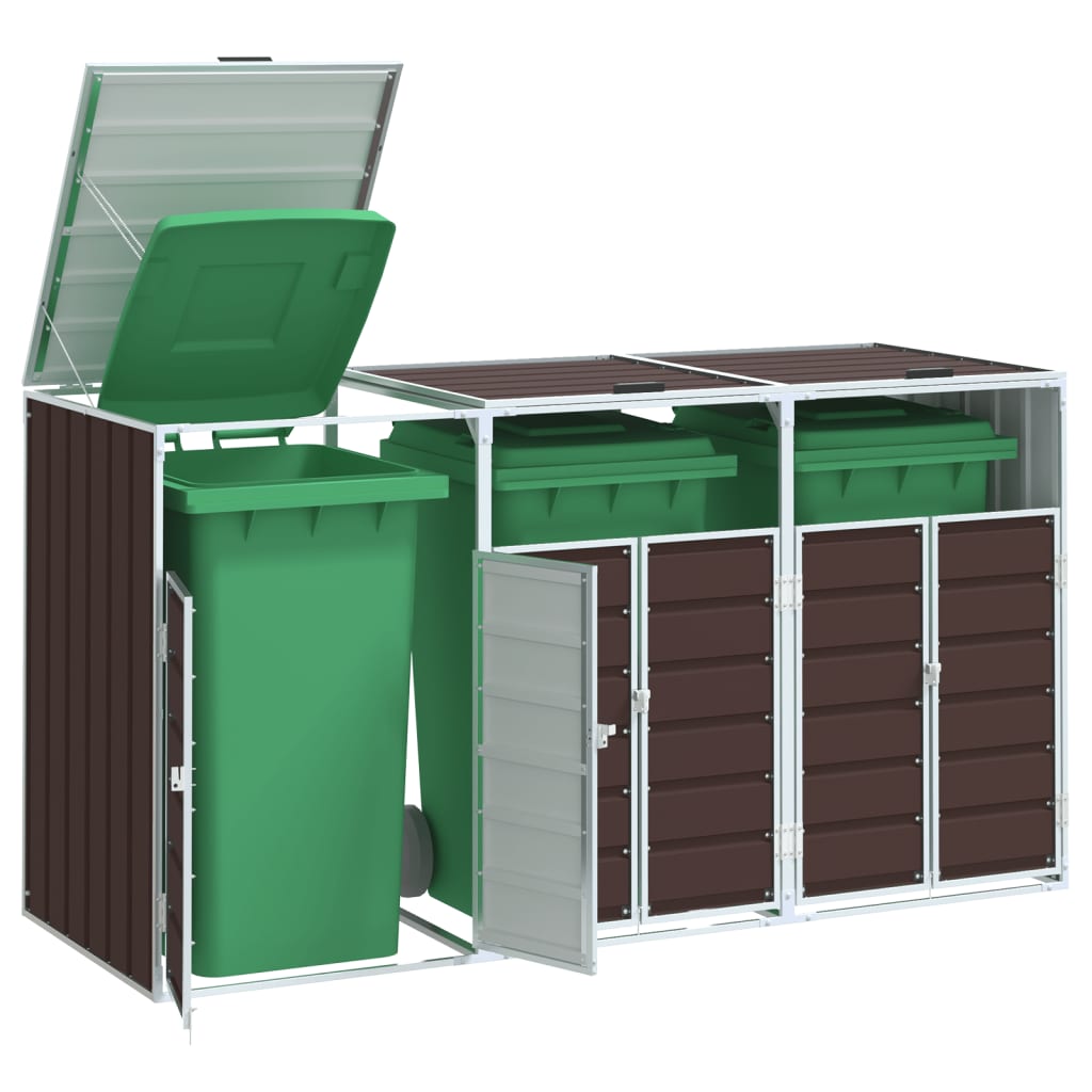 Wheelie Bin Storage for Triple Bins Brown 216x81x115 cm Steel