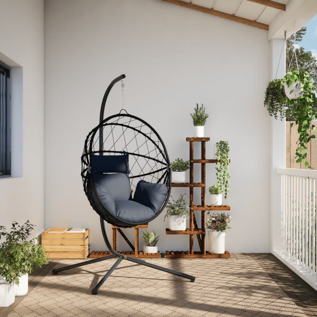 Hanging Egg Chair with Stand Anthracite Rattan and Steel