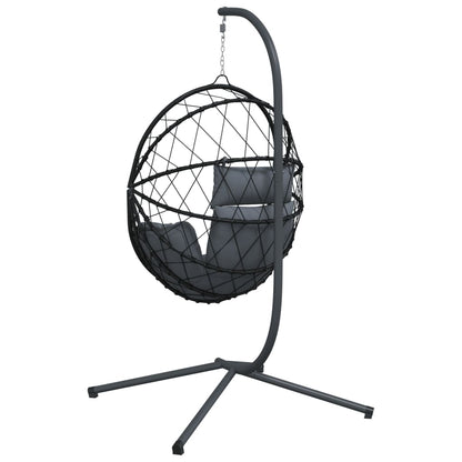 Hanging Egg Chair with Stand Anthracite Rattan and Steel