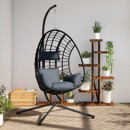 Hanging Egg Chair with Stand Anthracite Rattan and Steel