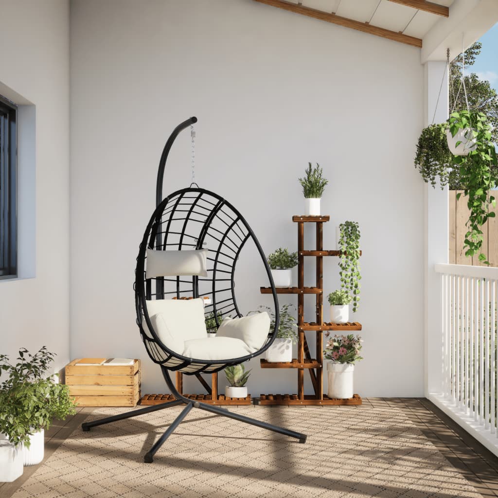 Hanging Egg Chair with Stand Beige Rattan and Steel