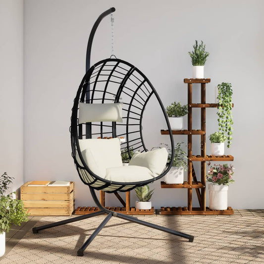 Hanging Egg Chair with Stand Beige Rattan and Steel