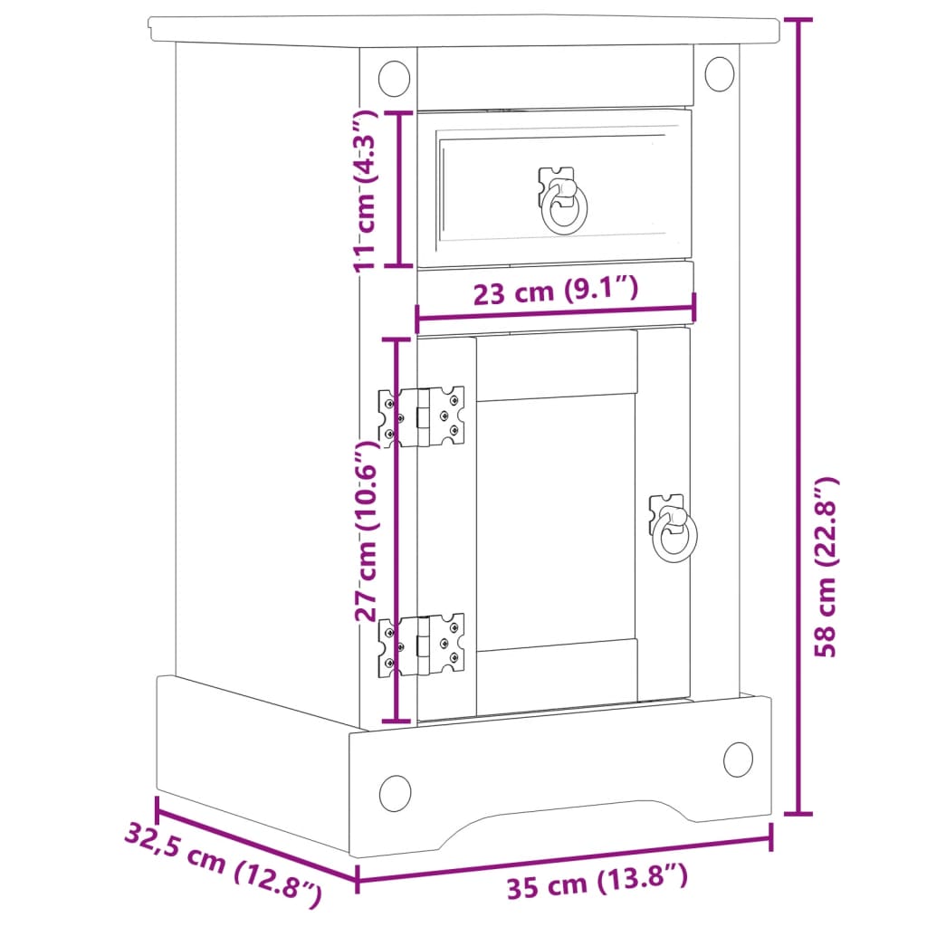 Bedside Cabinet Corona 35x32.5x58 cm Solid Wood Pine