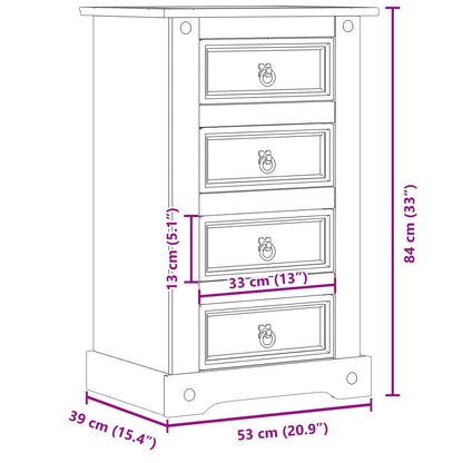 Bedside Cabinet Corona 53x39x84 cm Solid Wood Pine