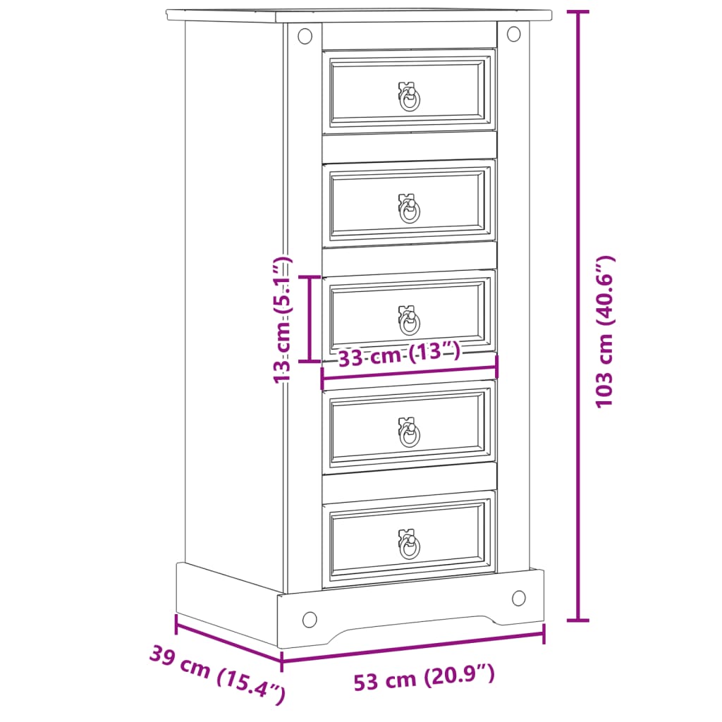 Bedside Cabinet Corona 53x39x103 cm Solid Wood Pine