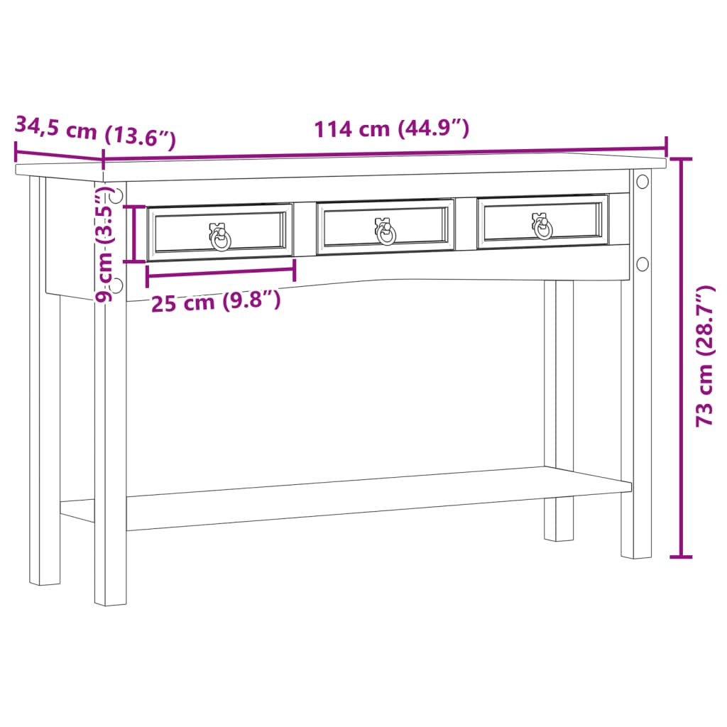 Console Table Corona 114x34.5x73 cm Solid Wood Pine