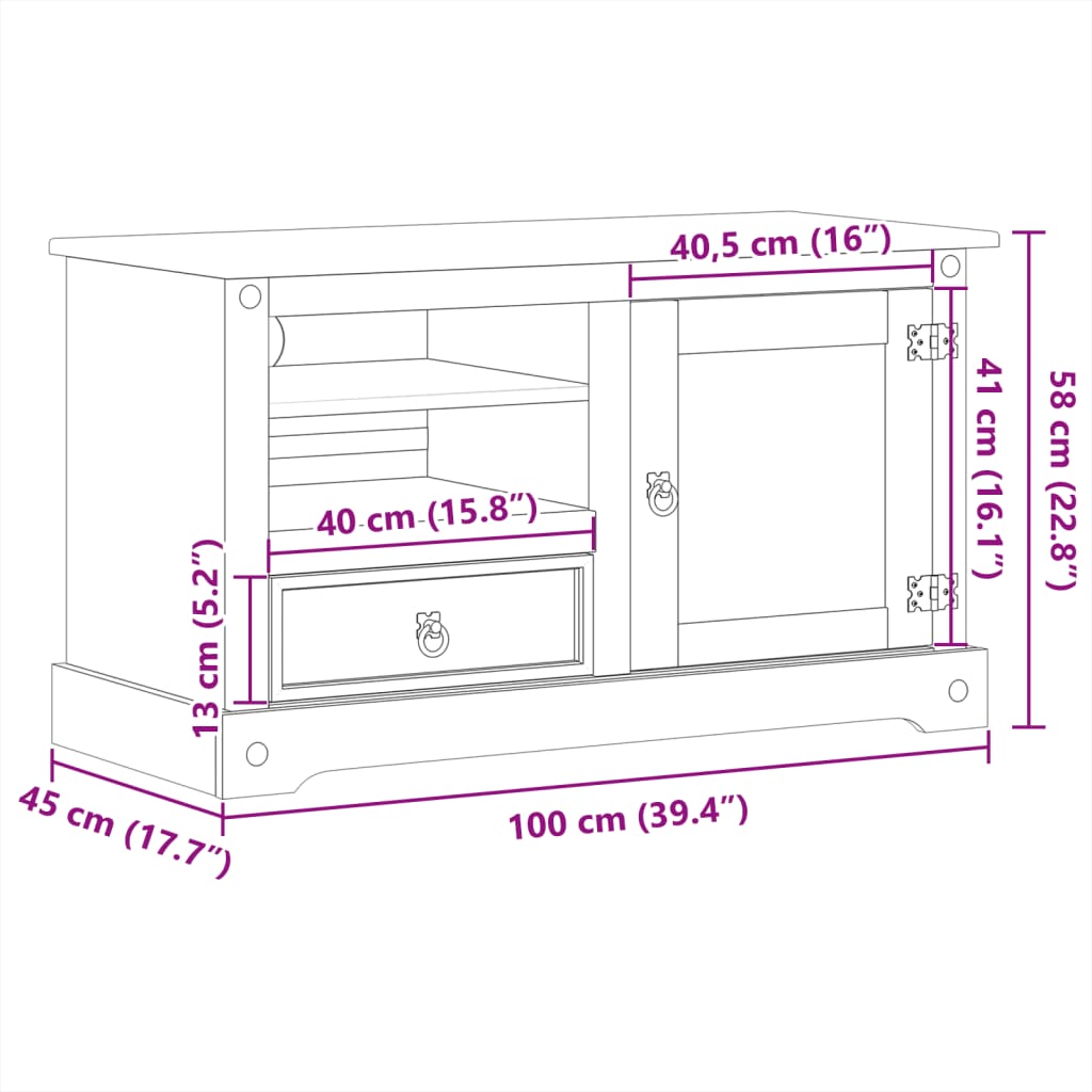 TV Cabinet Corona 100x45x58 cm Solid Wood Pine