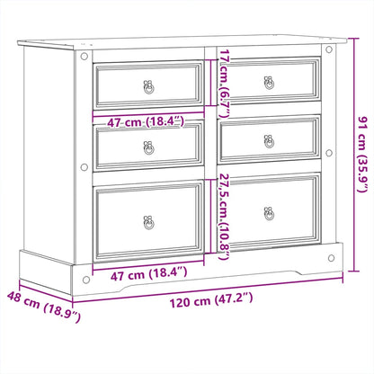 Chest of Drawers Corona 120x48x91 cm Solid Wood Pine