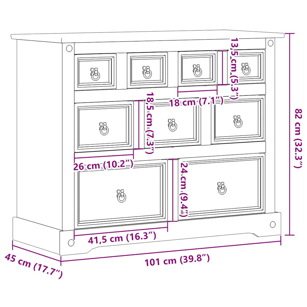 Chest of Drawers Corona 103x46x83 cm Solid Wood Pine