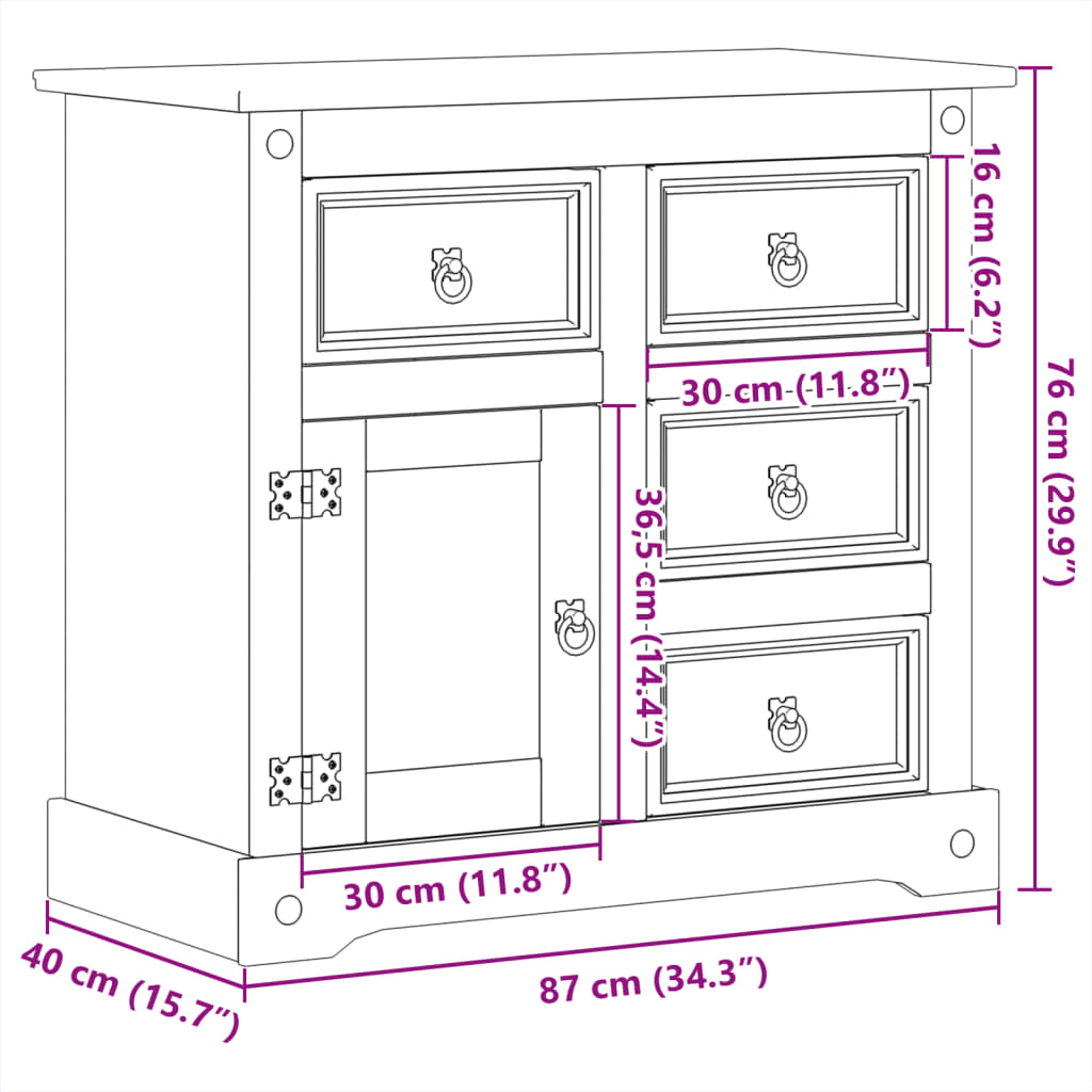 Sideboard Corona 87x40x76 cm Solid Wood Pine