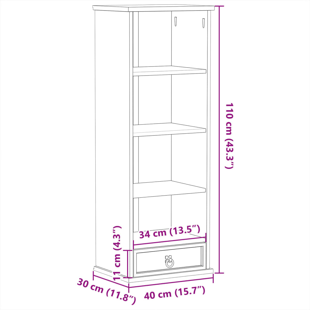 CD Cabinet Corona 40x30x110 cm Solid Wood Pine