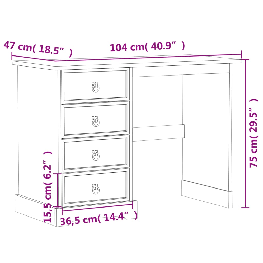 Dressing Table Corona104x47x75 cm Solid Wood Pine