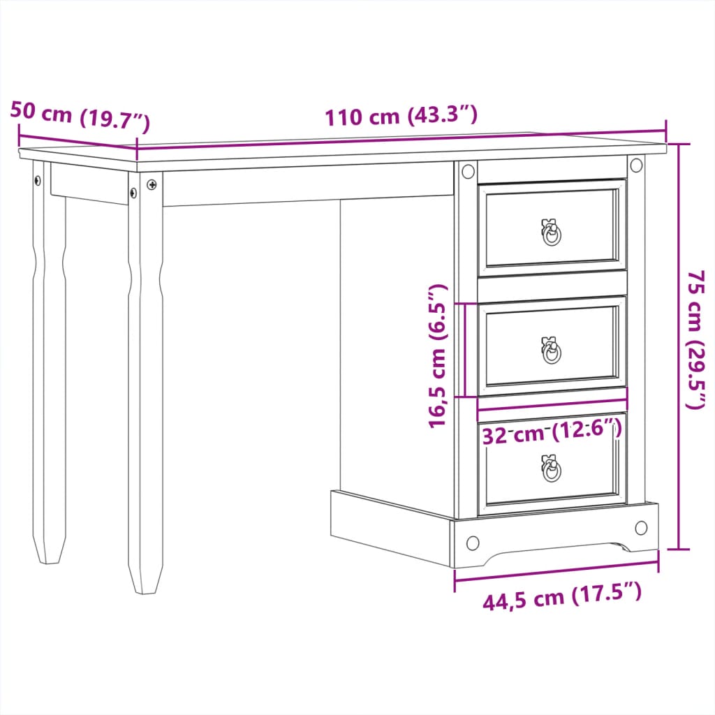 Dressing Table Corona 110x50x75 cm Solid Wood Pine