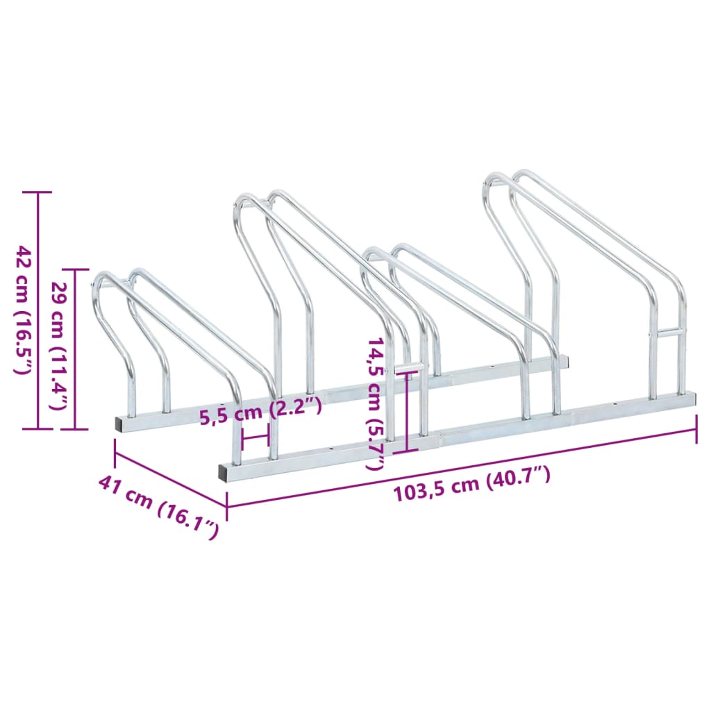 Bicycle Stand for 4 Bikes Floor Freestanding Galvanised Steel