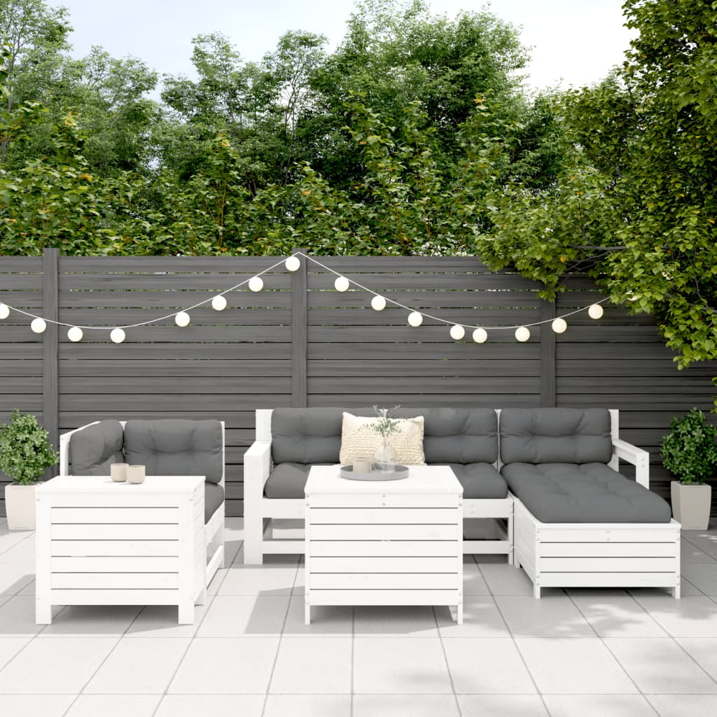 7 Piece Garden Sofa Set White Solid Wood Pine