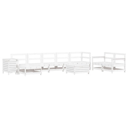 10 Piece Garden Sofa Set White Solid Wood Pine