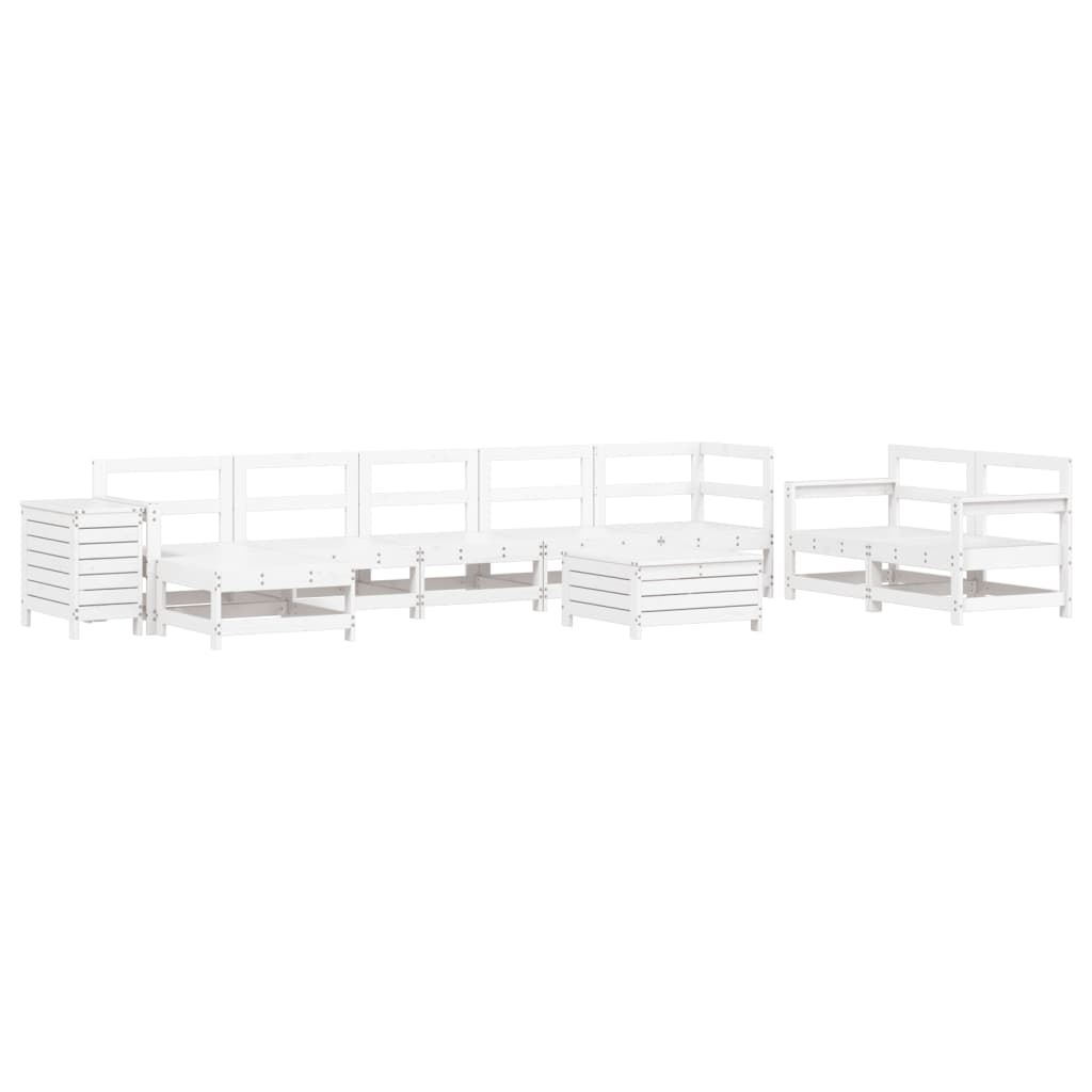 10 Piece Garden Sofa Set White Solid Wood Pine