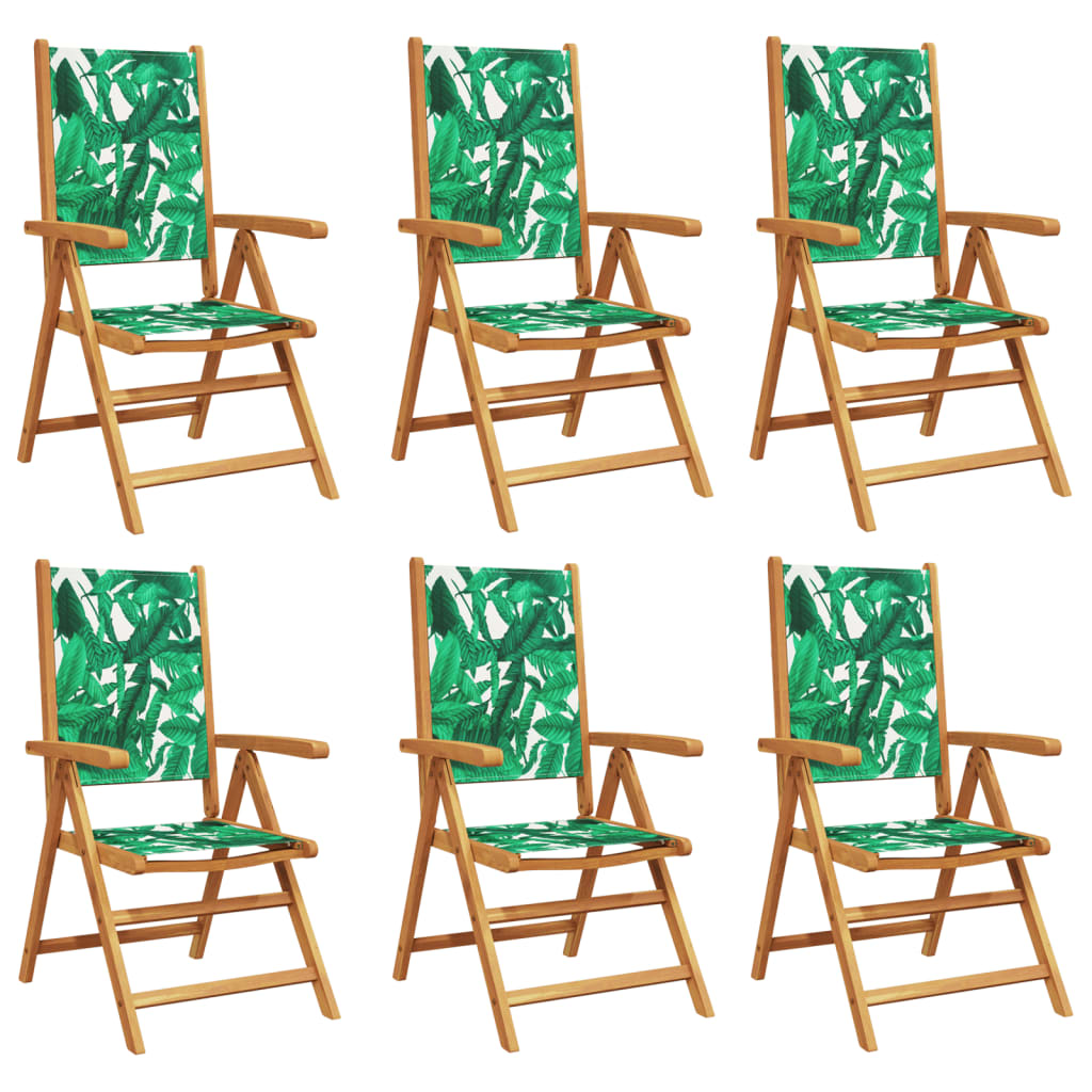 Reclining Garden Chairs 6 pcs Green Fabric and Solid Wood