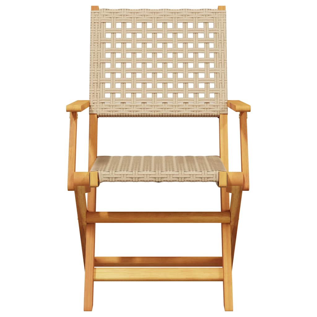 Folding Garden Chairs 8 pcs Beige Poly Rattan and Solid Wood