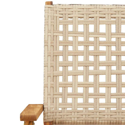 Folding Garden Chairs 8 pcs Beige Poly Rattan and Solid Wood