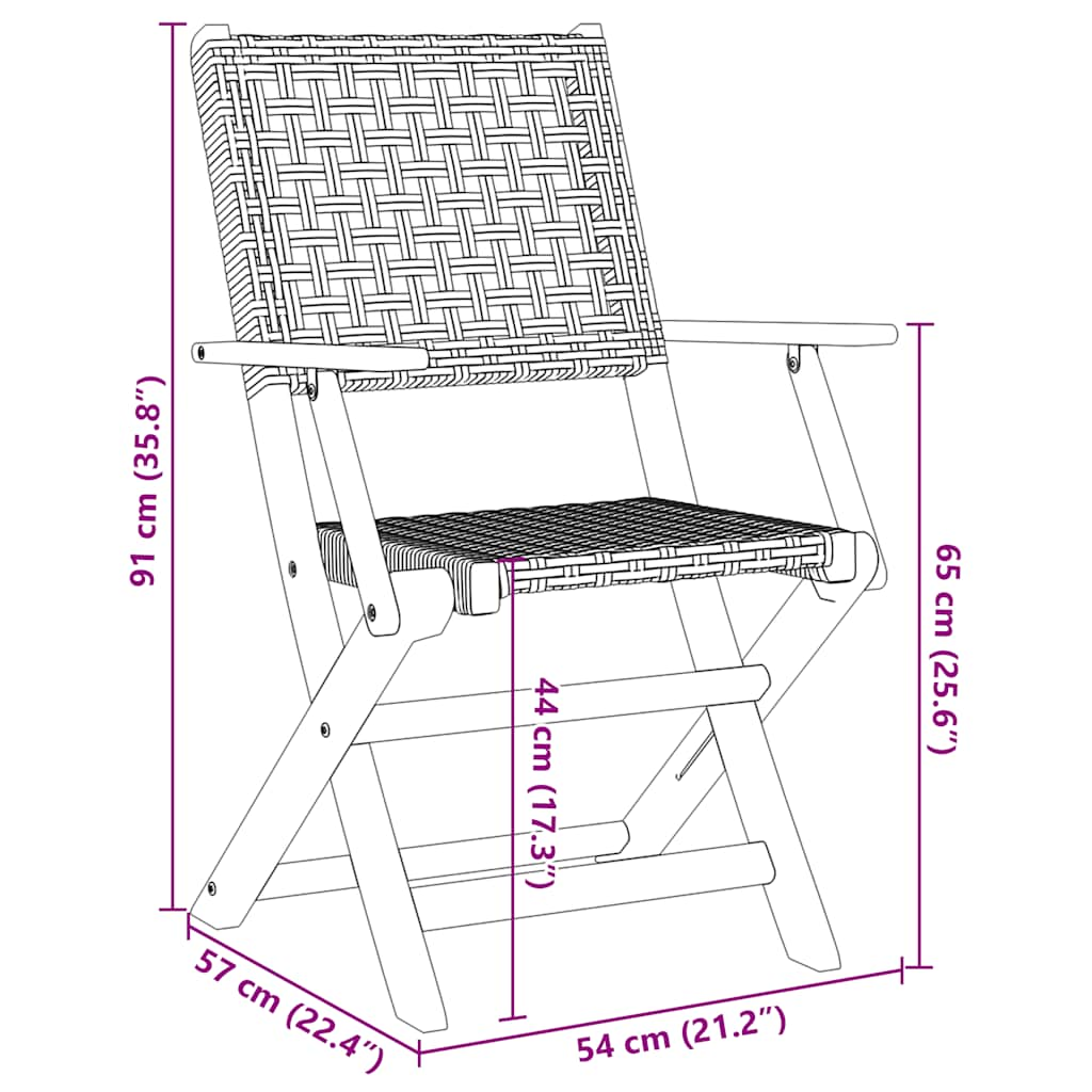 Folding Garden Chairs 8 pcs Beige Poly Rattan and Solid Wood