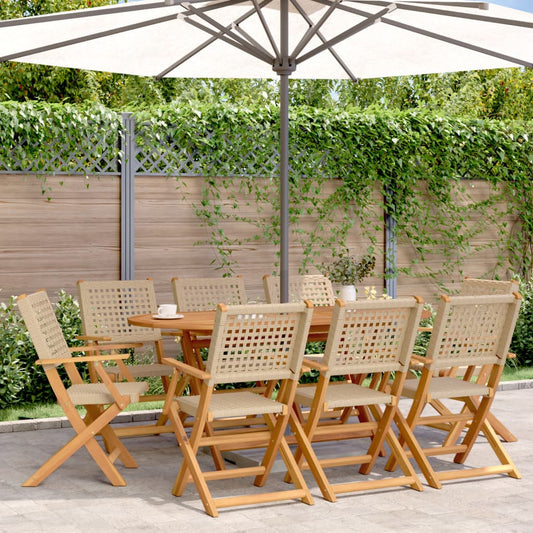 Folding Garden Chairs 8 pcs Beige Poly Rattan and Solid Wood