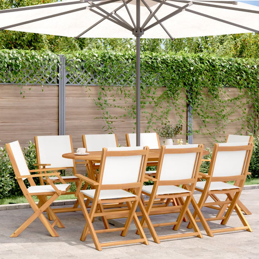 Folding Garden Chairs 8 pcs Cream White Fabric and Solid Wood