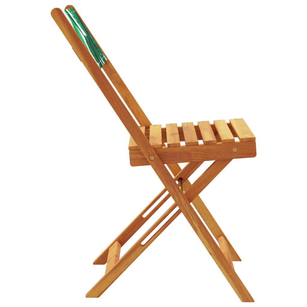 Folding Garden Chairs 8 pcs Green Fabric and Solid Wood