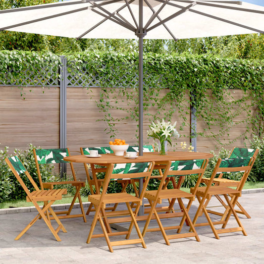 Folding Garden Chairs 8 pcs Green Fabric and Solid Wood