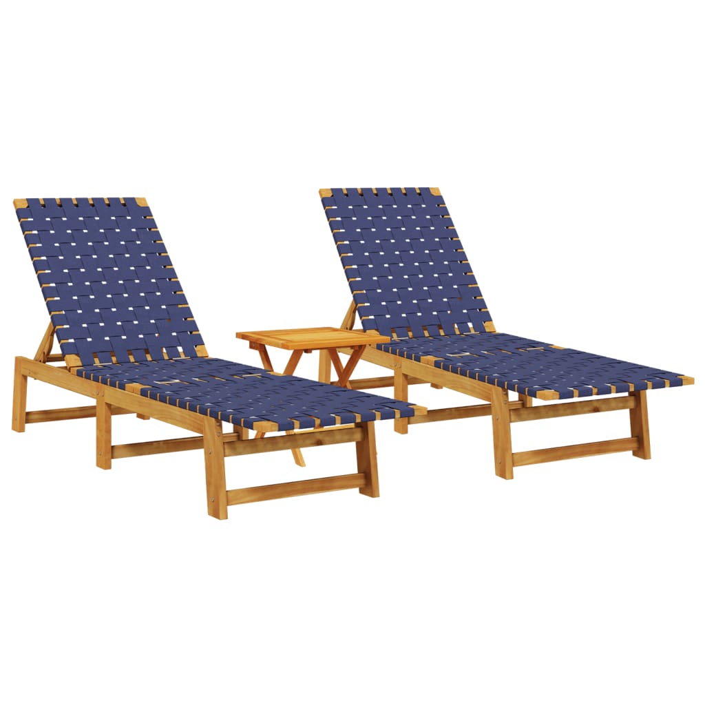 Sun Loungers 2 pcs with Table Dark Blue Solid Wood Acacia