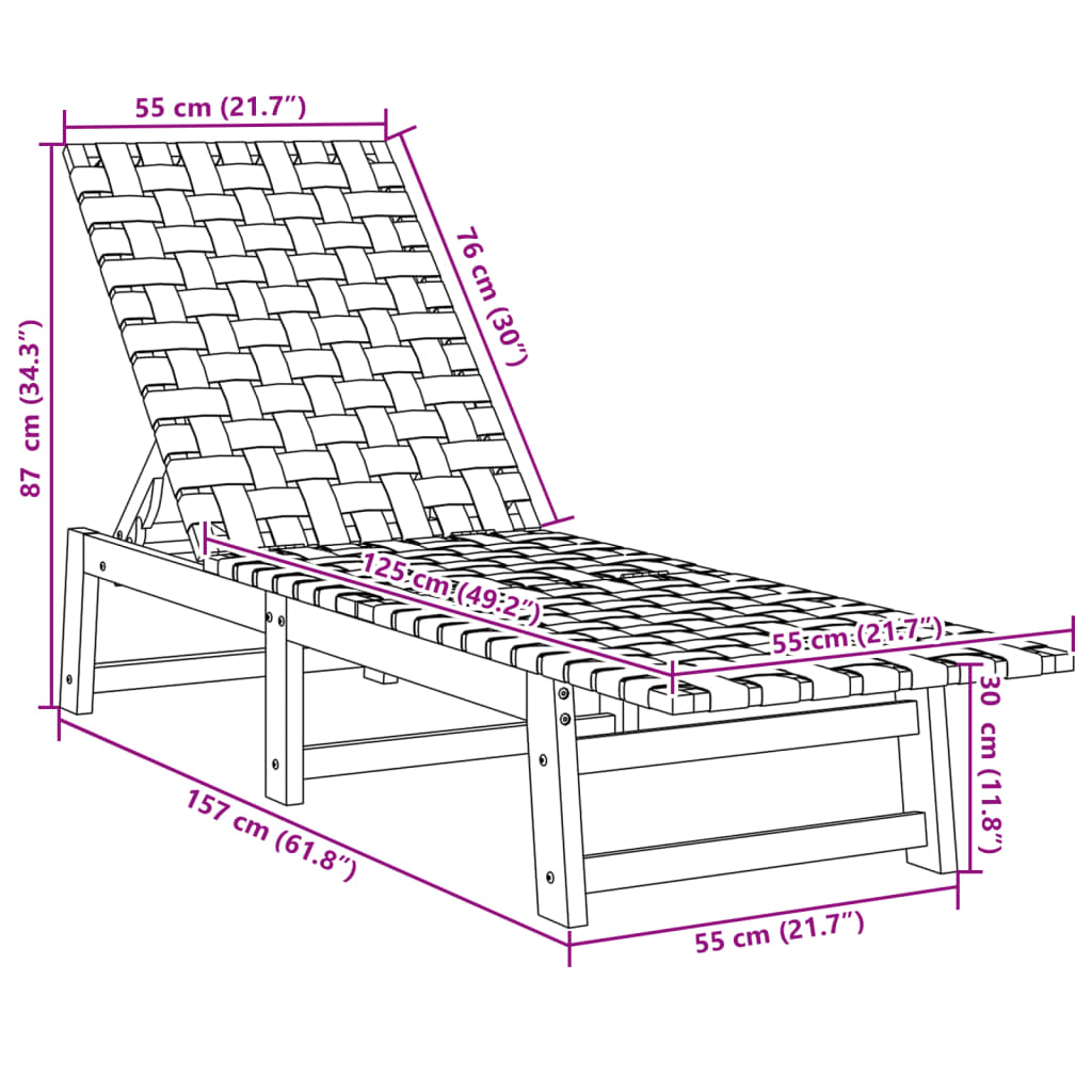 Sun Loungers 2 pcs with Table Dark Blue Solid Wood Acacia