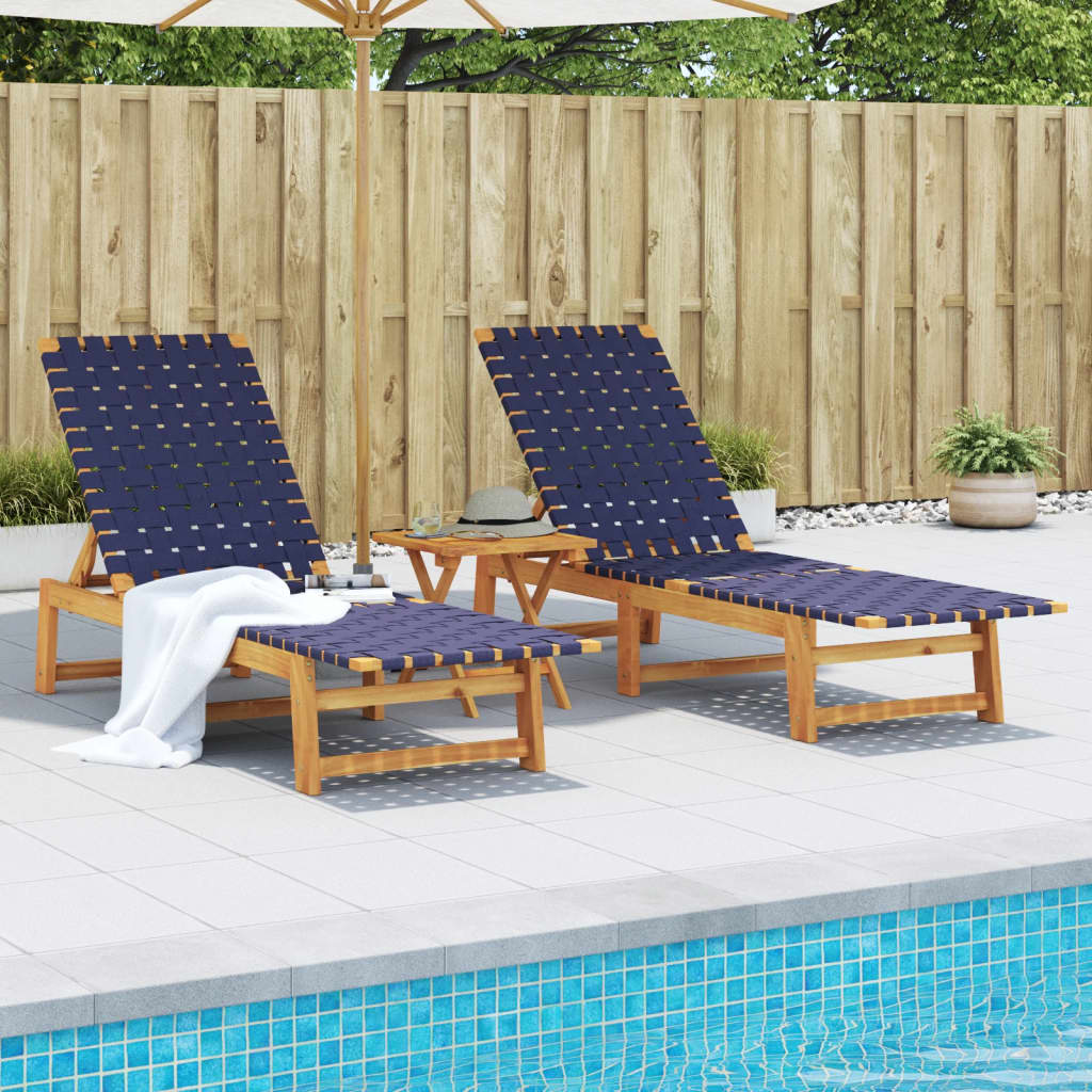 Sun Loungers 2 pcs with Table Dark Blue Solid Wood Acacia