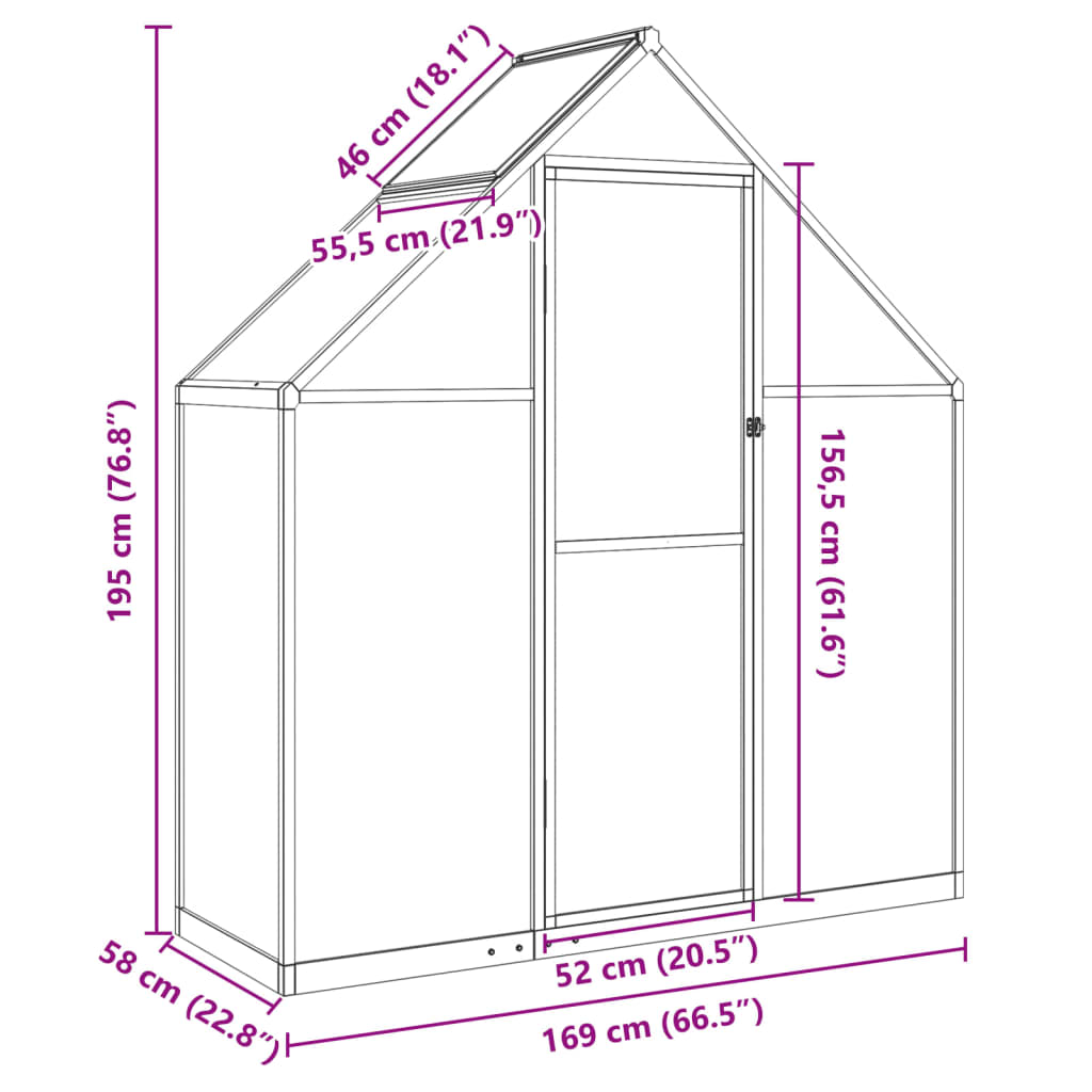 Greenhouse with Base Frame Green 169x58x195 cm Aluminium