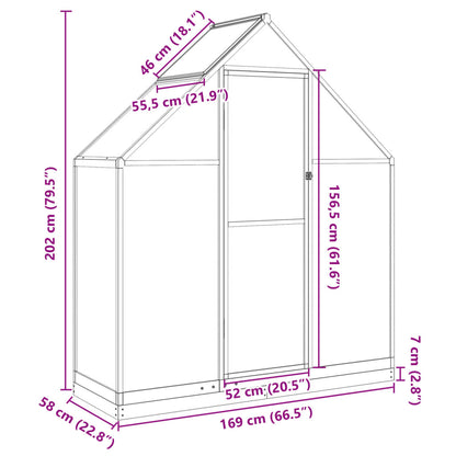 Greenhouse with Base Frame Silver 169x58x202 cm Aluminium