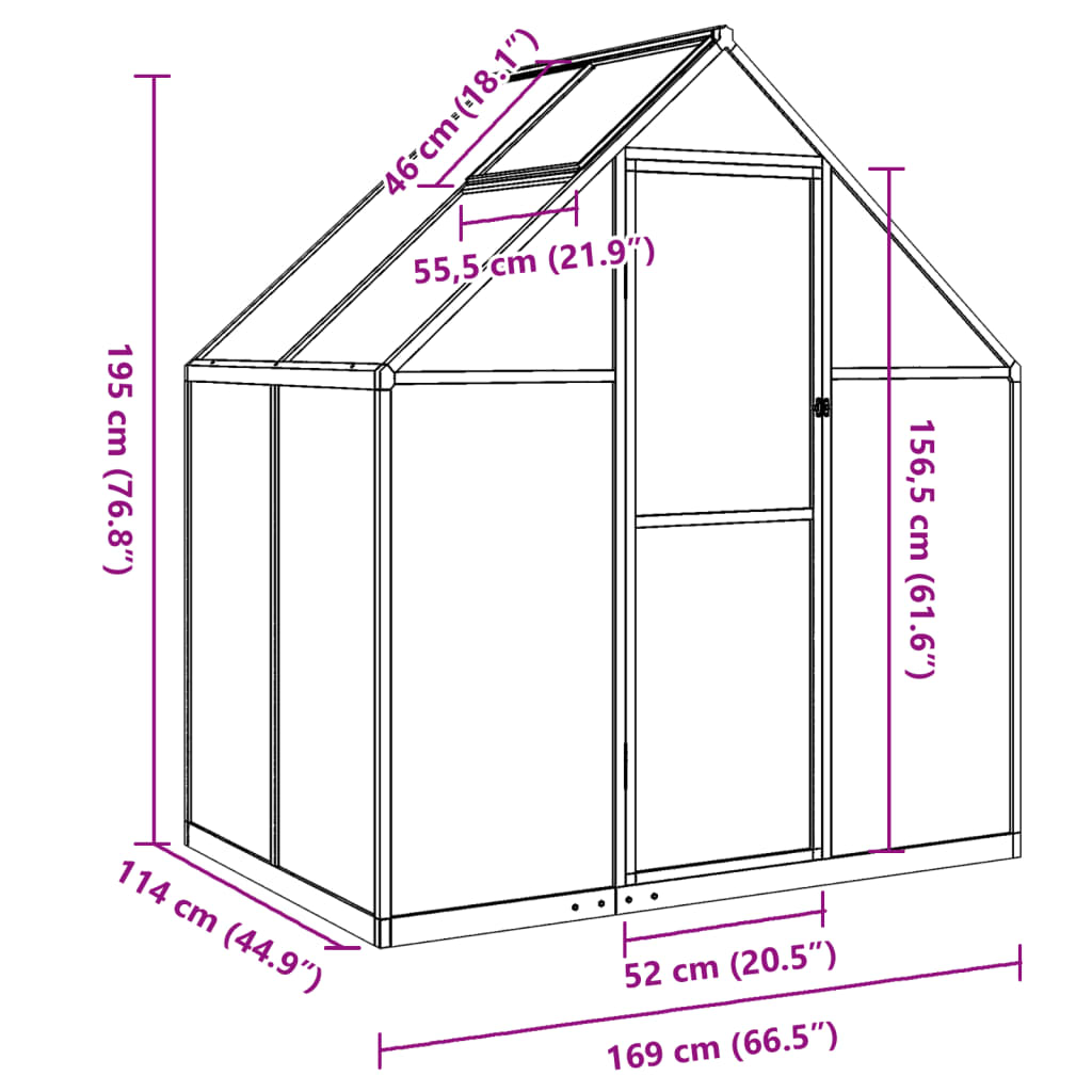 Greenhouse with Base Frame Anthracite 169x114x195 cm Aluminium