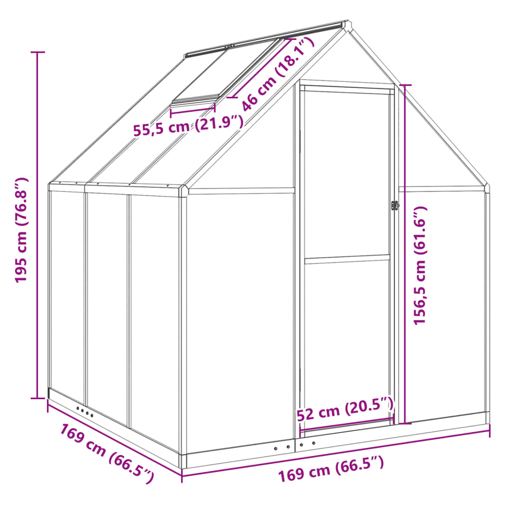 Greenhouse with Base Frame Silver 169x169x195 cm Aluminium