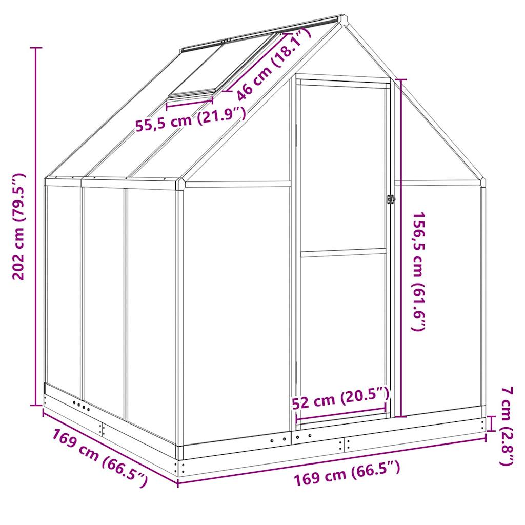 Greenhouse with Base Frame Silver 169x169x202 cm Aluminium