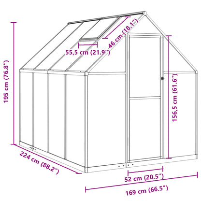 Greenhouse with Base Frame Silver 224x169x195 cm Aluminium