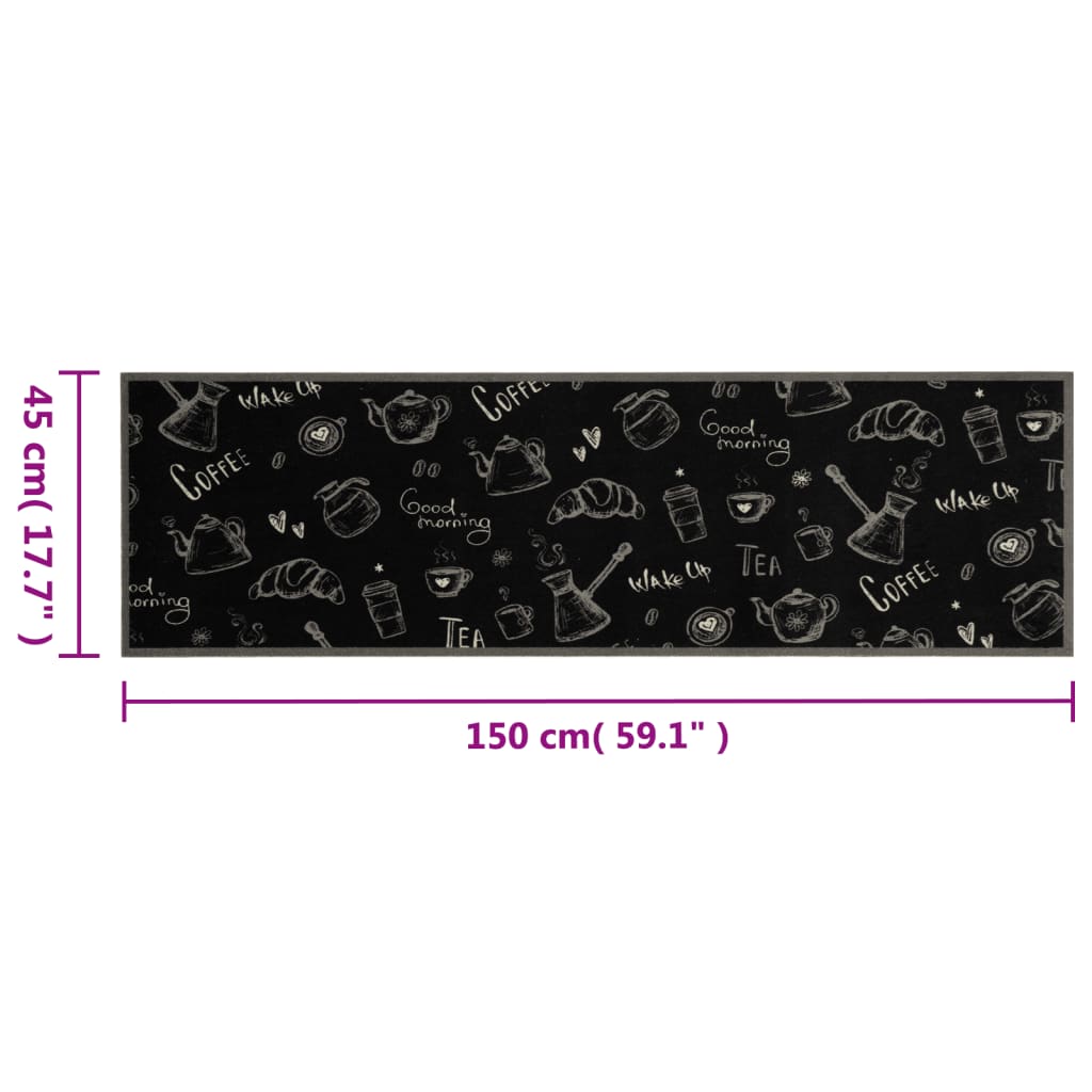 Kitchen Rug Washable Morning Black 45x150 cm Velvet