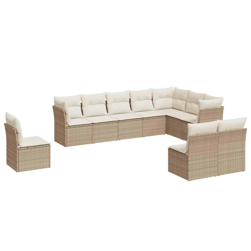 10 Piece Garden Sofa Set with Cushions Beige Poly Rattan