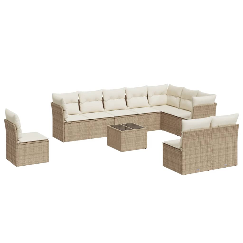 11 Piece Garden Sofa Set with Cushions Beige Poly Rattan