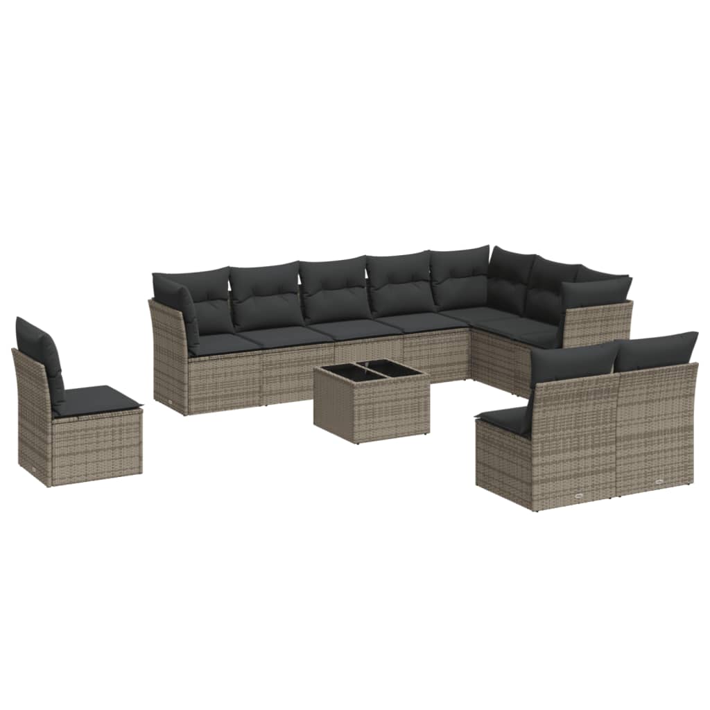 11 Piece Garden Sofa Set with Cushions Grey Poly Rattan