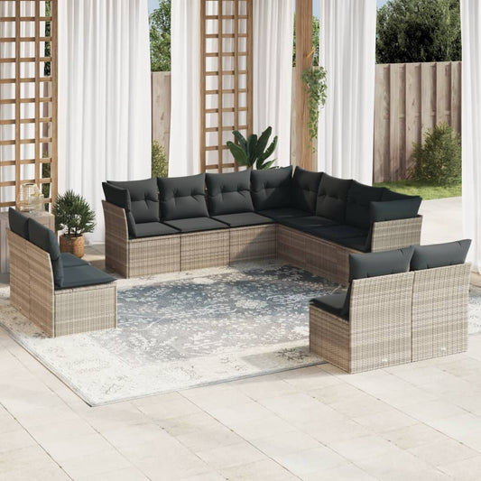 11 Piece Garden Sofa Set with Cushions Light Grey Poly Rattan