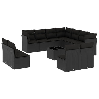 12 Piece Garden Sofa Set with Cushions Black Poly Rattan