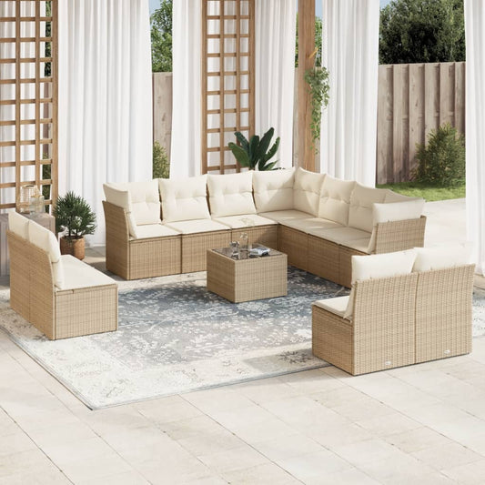 12 Piece Garden Sofa Set with Cushions Beige Poly Rattan