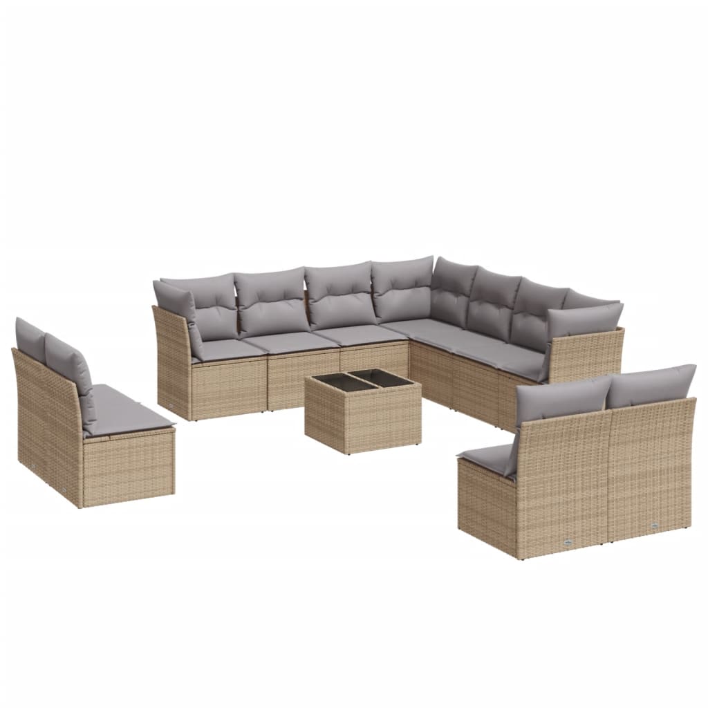 12 Piece Garden Sofa Set with Cushions Beige Poly Rattan