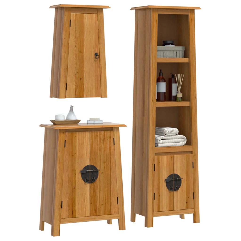 3 Piece Bathroom Furniture Set Solid Wood Pine